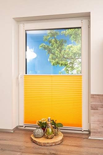 Klemmfix Pleated Blind, Yellow, 45 x 210 cm (W x L), Light Protection, Modern Crushed Look
