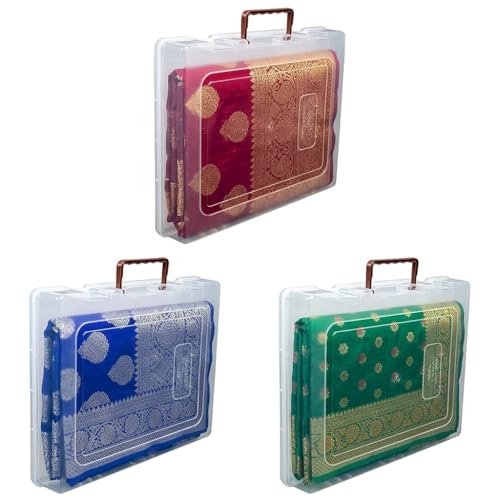 Image of Multipurpose Plastic Rectangular Storage Boxes with and Handle Matte Finish for Saree, Laptop, Books (Set of 3, Bahurani)