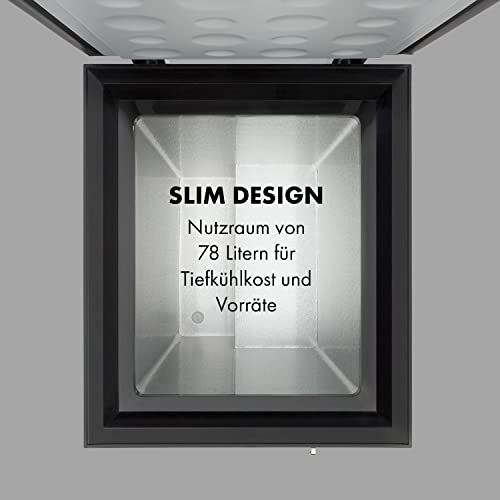 Klarstein Gefriertruhe Klein und Schmal, Freistehende Kleine Gefriertruhe, 78 Liter Tiefkühltruhe, Kleine Kühltruhe mit Einhängekorb, Energieeffiziente Gefriertruhen, Kompakte Tiefkühltruhen