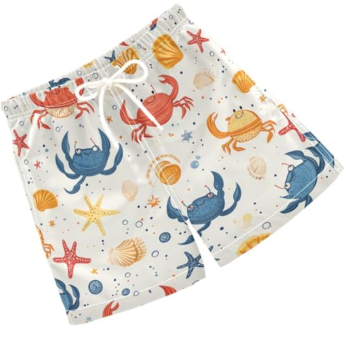 Pigsaly Boys Swim Trunks Cute Crabs Seashells Starfish Boys Board Shorts Swimsuit Swimwear Summer Bathing Suit 4T Multicolor