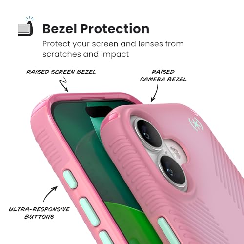 Image of Speck Presidio LUX Grip for iPhone 17 Case, MagSafe-Compatible, Slim Protective Case, IBIS Pink /Dark IBIS /KANOM Green