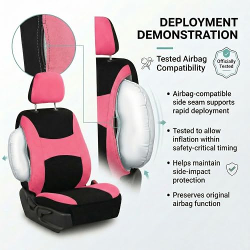Image of FH Group Car Seat Covers Full Set Cloth - Universal Fit,Automotive Seat Covers,Low Back Front Seat Covers,Airbag Compatible,Split Bench Rear Seat,Washable Car Seat Cover for SUV,Sedan,Van Pink