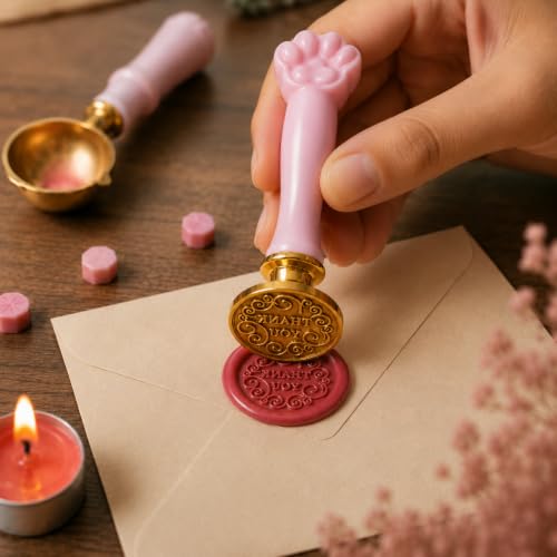 Image of Curated Cart 1 Wax Seal Stamp Kit Decorating Gift Cards Wedding Invitations Envelopes Letters Sealing (Thank You Stamp)