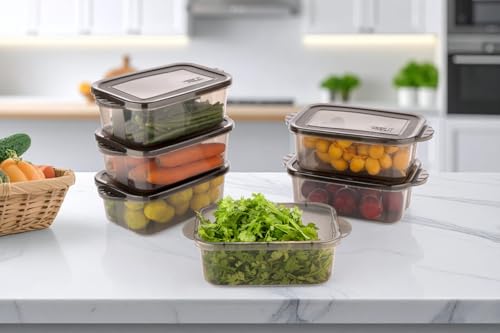 Image of Marve Fridge Storage Box 1100 ML 316 Plastic Food Storage Containers | Food Grade, Leakproof Kitchen Organizer | Freshness Locking, Microwavable & Freezer Safe, Brown With Lid (3 Pcs)