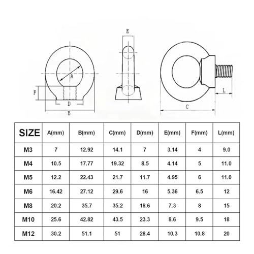 Tuercas de ojo M10 en acero inoxidable para elevación y sujeción de cables 6