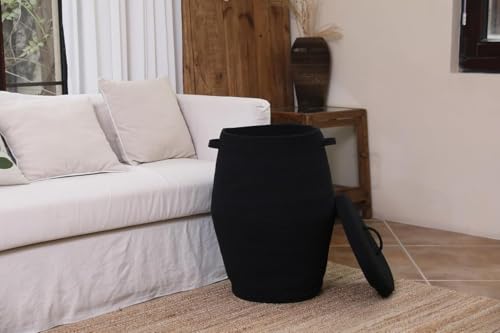 Image of Storage Cotton Rope Basket and Laundry Hamper for Dirty Clothes, Towels, Blankets, Pillows Storage in Living Room, Laundry Room and Bedroom (Black With Lid, 14x18 Inch)