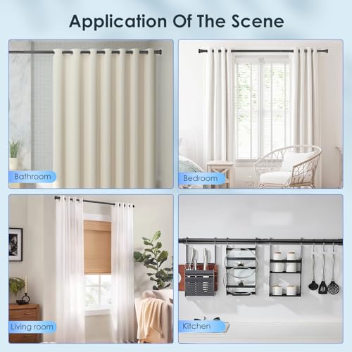 Shower Curtain Pole, No Drilling No Rust Telescopic Shower Rail, Shower Curtain Pole Extendable From 80 to 205cm for Bathroom Kitchen Door Room Divider Net Voile Curtain (Black) - Image 8