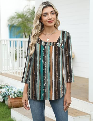 Image of LOMON Womens 3 /4 Length Sleeve T Shirts Asymmetrical Neck Tops Business Blouses for Women Fashion 2026