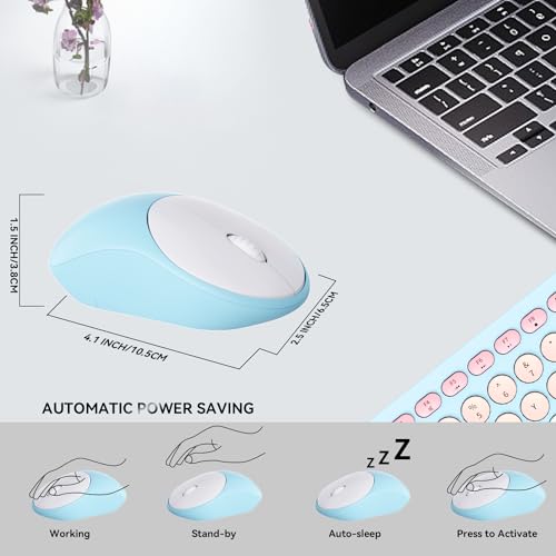 Image of Wireless Keyboard and Mouse Combo, 2.4GHz USB Cordless Round Keys Set for Laptop, Computer, TV (Pink+Blue)