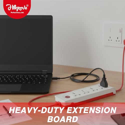 Image of Hillgrove 5 Meter Long Cable Power Extension Board with 4 Universal Socket and 1 Switch Surge Protector Board for Computer /Laptop /Fridge 4 Socket Extension Boards (White)