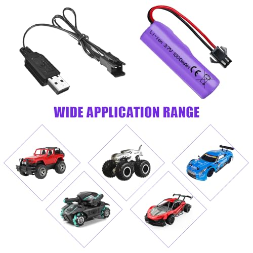 SKIKHN 2 Stück 1000mAh 3.7V RC Akku, Wiederaufladbare Lithium-Batterien mit UBS Ladekabel SM-2P Stecker, Universal Li-Ion Battery Compatible Für RC Fahrzeuge, Boote, Panzer, Auto, Roboter, Stunt Car