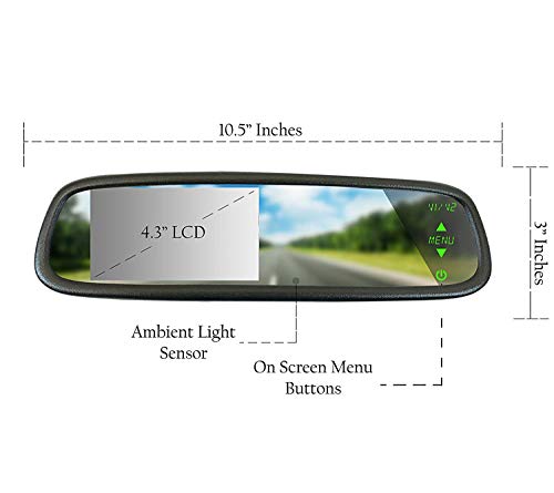 Image of Master Tailgaters 10.5 inch OEM Rear View Mirror with 4.3 inch LCD Screen | Slim Mirror| Rearview Universal Fit | Auto Adjusting Brightness LCD | Anti Glare | Full Replacement