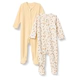 Amazon Essentials x Sofia Grainge Unisex Babies' Cotton Footed Sleep and Play Bodysuit, Pack of 2, Pale Yellow/Squirrel Picnic, 3-6 Months