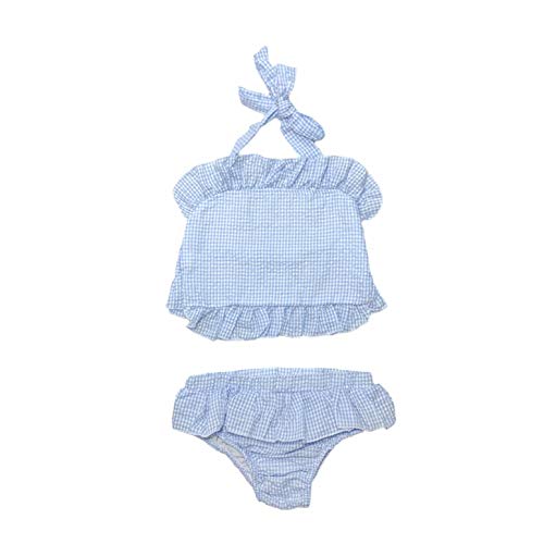 Image of MONOBLANKS Cute Baby Girls Ruffle Seersucker Swimwear Two Piece Bikini Swimsuit Can be Monogrammed (12/18m, Blue(Two Piece))