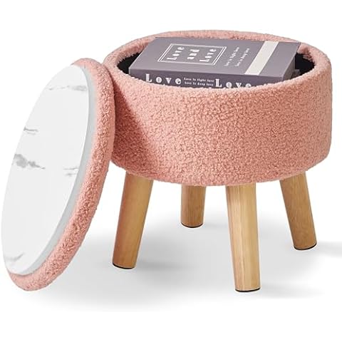 IBUYKE 13 Inch Round Footstool with Storage Cover