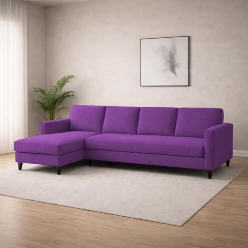 Image of Carlos LHS 4 Seater L Shape Sofa Set for Living Room & Home Office Furniture, Modern Durable Sectional Corner Sofa Couch, Premium Fabric Comfortable Seating with Strong Frame (Purple)