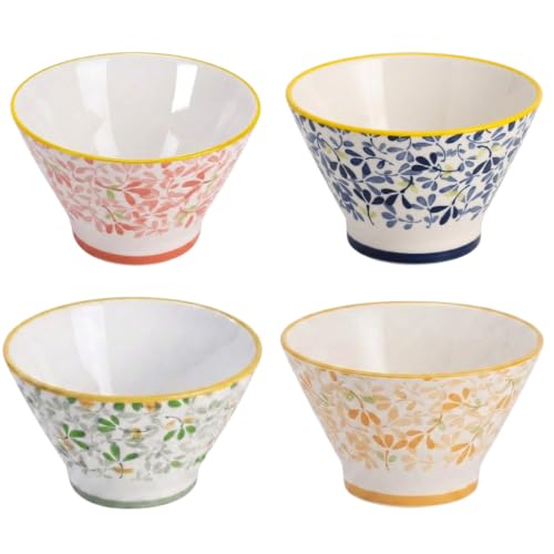 Image of Ceramic Bowl Set of 4, 450 ML - Microwave Safe Dinnerware, BPA & Lead-Free Serving Bowls, Chip Resistant Floral Bowls for Snacks, Rice, Elegant Kitchenware for Dining, Serving & Gifting
