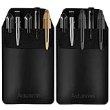 Aidunmis Pen Pocket Protector, 2 Pieces PU Leather Pocket Pen Holder Organizer Pouch for Shirts Lab Coats Pants Pen Sleeve - Multi-Purpose Pen Pocket Holds Pens Pointers Pencils and Notes Card - Black