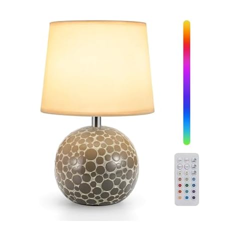 Ceramic Cordless Table Lamp with Timer, Remote, RGB Dimmable, Rechargeable Battery Lamps, 11.42"H Mid Century Modern Small Bedside Lamp, Living Room Bedroom Farmhouse Dining End Side Table Lamps Light Cover