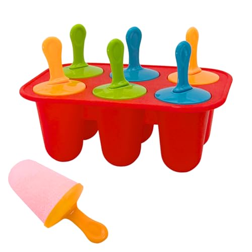 Slomg Moldes de picolé de silicone com 6 cavidades para crianças, mini máquina de picolé infantil reutilizável com 6 palitos coloridos, molde de sorvete pequeno vermelho para sobremesa congelada