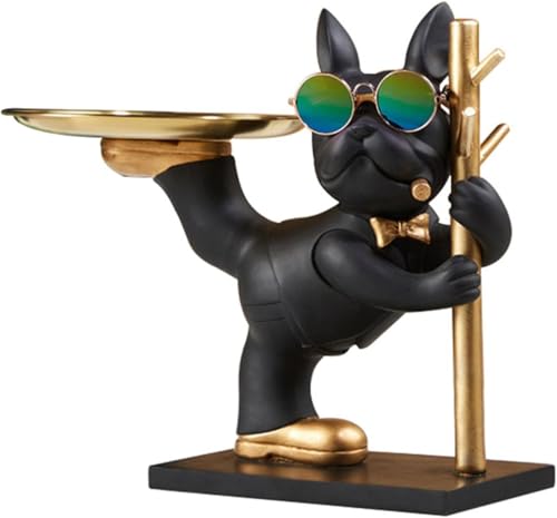 Plateau en résine sculpture décorative bouledogue statue rangement porte-clés bonbons bijoux boucles d'oreilles tirelire convient pour la décoration de la maison,...