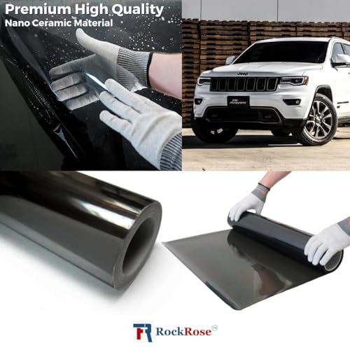 Image of RockRose 75% Nano Ceramic Car Window Tint 40 in x 6FT 2PLY Privacy Film Heat Block, 99% UVR, and 85% IRR Block for Auto or Home Strong Adhesive, Easy Shrink, Plotter Friendly - Charcoal