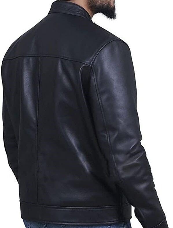 Image of Men's Leather Jacket Cafe Racer Biker Style Retro Stripes Jacket, Motorcycle Racing Leather Jacket Men