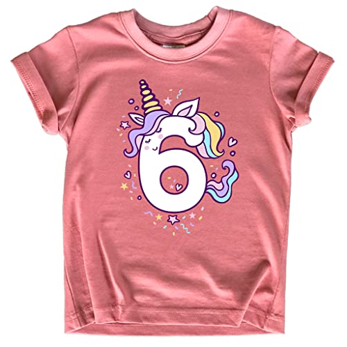Unicorn 6th Birthday Shirts for Toddler Girls Outfit 6 Year Old Six Sixth Shirt (US Age 7 Years Mauve)