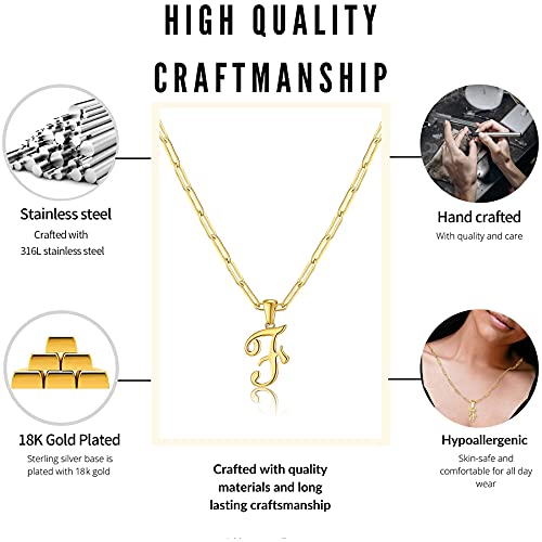 RWQIAN Women Personalized Large Letter Necklaces 18K Gold Plated Stainless Steel Initial Necklace Paperclip Chain Letter Pendant necklaces for Women Girls Jewelry Gifts4