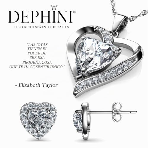 Miniatura 4 de Dephini - Juego De Collar Y Pendientes De Corazón - Plata De Ley 925 - Pendientes De Cristal Blanco Y Piedra Natalicia - Juego De Joyería Fina Para Mujer - Circonita Cúbica