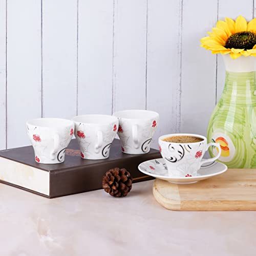 Image of Dandy Lines Liza White Tea Cups, Plain Solid, Luxury Tea Cup and Saucer Set, Ideal for Tea Time, Ceramic, Pack of 12, Microwave & Dishwasher Safe, Great for Hosting & Gifting