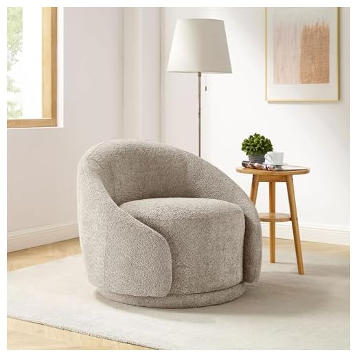 VANOMi 360 Degree Swivel Barrel Chair, Modern Living Room Chairs with Armrest Cozy Reading Chair for Adults, Small Space, Living Room, Camel