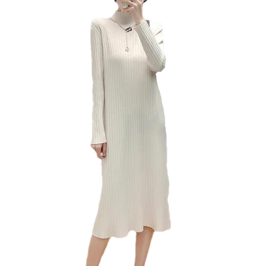 Robe pull en tricot à col roulé pour femme Coupe ajustée Longue Seleeve Chaud Décontracté