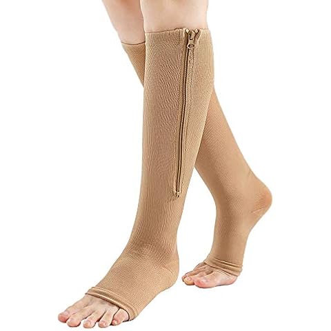 MonLiya Compression Socks for Men Women, 23-32mmHg Compression Stockings, Open Toe Zippered Compression Socks for Varicose Veins, Shin Splints, Edema, Recovery, Cycling, Running, Travel (l) Cover