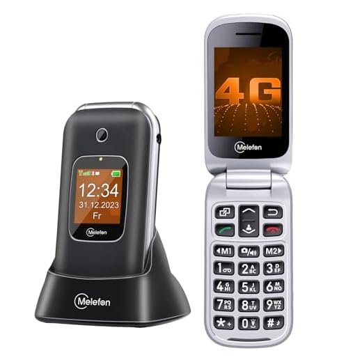 Melefon Téléphone portable à rabat 4G pour personnes âgées, téléphone avec grand bouton, volume fort, écran 2,4 + 1,44 pouces, SIM déverrouillée, bouton SOS, USB type C, station de charge