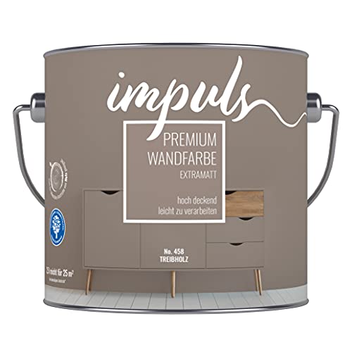 Impuls Premium Trend Wandfarbe 2,5L braun extramatt matt Farbe Innenfarbe Vintage Shabby Retro Innenwandfarbe hochdeckend Trendfarbe Wand- und Deckenfarbe (Treibholz)
