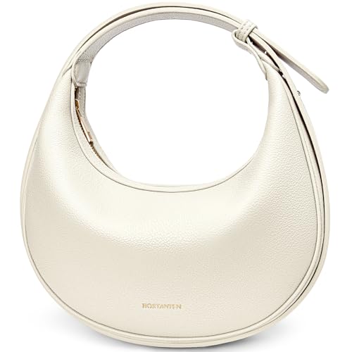 BOSTANTEN Crescent Shoulder Bag for Women Trendy Crossbody Hobo Purse Vegan Leather Clutch Handbag Large Beige