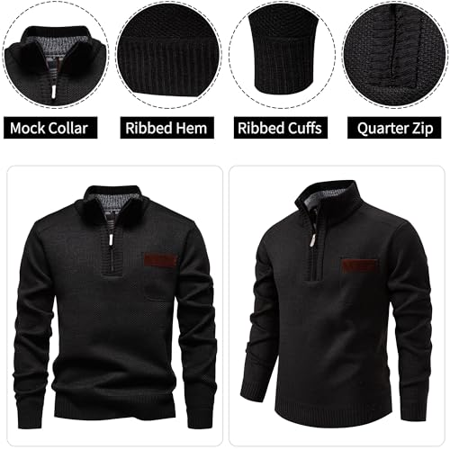 Men's Quarter Zip Pullover Mock Neck Long Sleeve Knitted Sweaters Casual Slim Fit Polo Sweater4