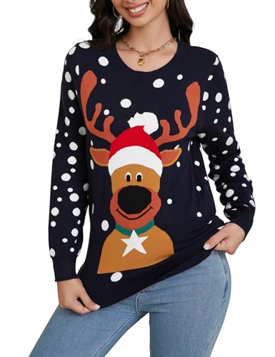 Hobrounn Weihnachtspullover Damen Weihnachten Christmas Pullover...