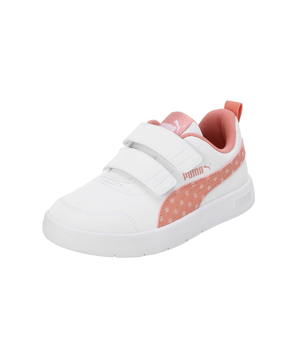 PUMA COURTFLEX V3 Dotty V PS Sneaker, White-DEEVA Peach, 2.5 UK