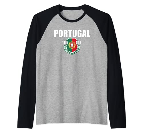 Trendy Portugal 1898 Crest Raglan Baseball Tee, Black