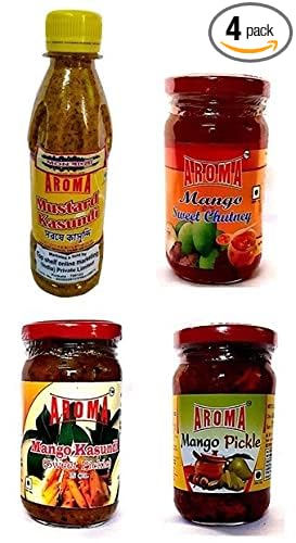 MonBangla Special Achar & Kasundi Super Saver Combo MonBangla Original Bengali Kasundi (Mustard Sauce)- 300Gms ?MonBangla Aam Kasundi 200Gms?MonBangla Bengali Aamer Misti Achar (Sweet Mango Pickle/Chutney) - 250 GMS ?MonBangla Aamer Tel Aachar (Mango Pickle) - 200gms Authentic Taste ?Pack of 4 Different Achar and Kasundi Flavors