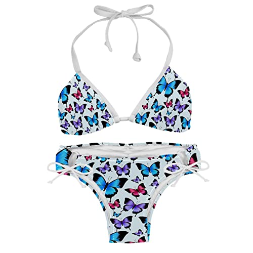 Bikini papillons colorés femmes | Maillot de bain multicolore XS pour piscine et plage