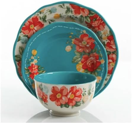 Vintage Floral 12-Piece Dinnerware Set, Service for 4 (~Teal)