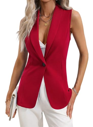 Womens Sleeveless Vest Blazer Open Front Lapel V Neck One Button Vest Top Work Suit Vest for Women