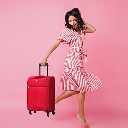 Image of Verage Paris 70 cm Soft Sided Medium Check in Suitcase Luggage Bag with Telescopic Trolley and 360 Spinner 4 Wheels (Red, 24 Inch)