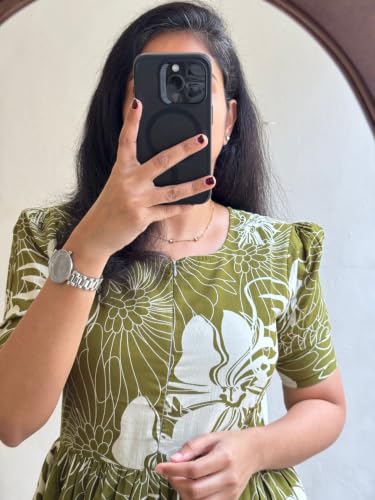 Image of Women's Rayon A-Line Midi Dress, Floral Print, Short Sleeves, Tiered Design, Round Neck, for Summer Wear