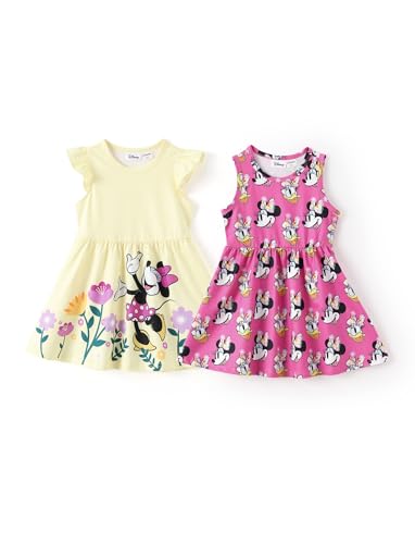 Image of Disney Frozen Elsa Princess Minnie Mouse Stitch Toddler Girl Dresses 2 Pack Short Ruffle Sleeve Costume Set Outfit 2-13 Years