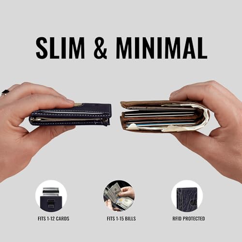 Image of Kings Loot Money Clip Slim Minimalist Wallet for Men - RFID Blocking Leather Design with Money Clip - Front Pocket Bifold Holds 12 Cards - Stylish & Compact Wallets (Blue)