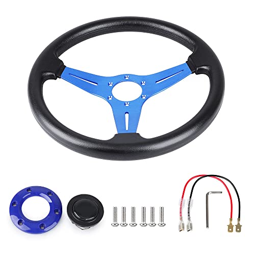 Yehicy 13.8” Racing Steering Wheel Quick Release For Car Sport Drifting Steering Wheel Pu Leather And Aluminum Spokes With Horn Button (Blue) #TOP2